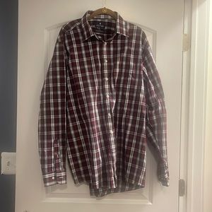 Stafford 17half burgundy white black button down shirt
